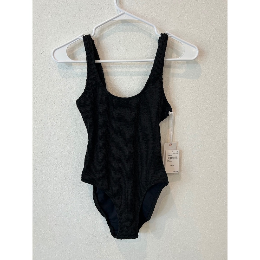 Good American Always Fits Textured One Piece Swimsuit Black Womens XXS/XS